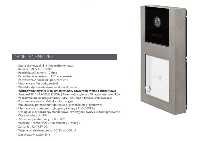 Wideodomofon WiFi z czytnikiem RFID Vidos S11-1 M10WX